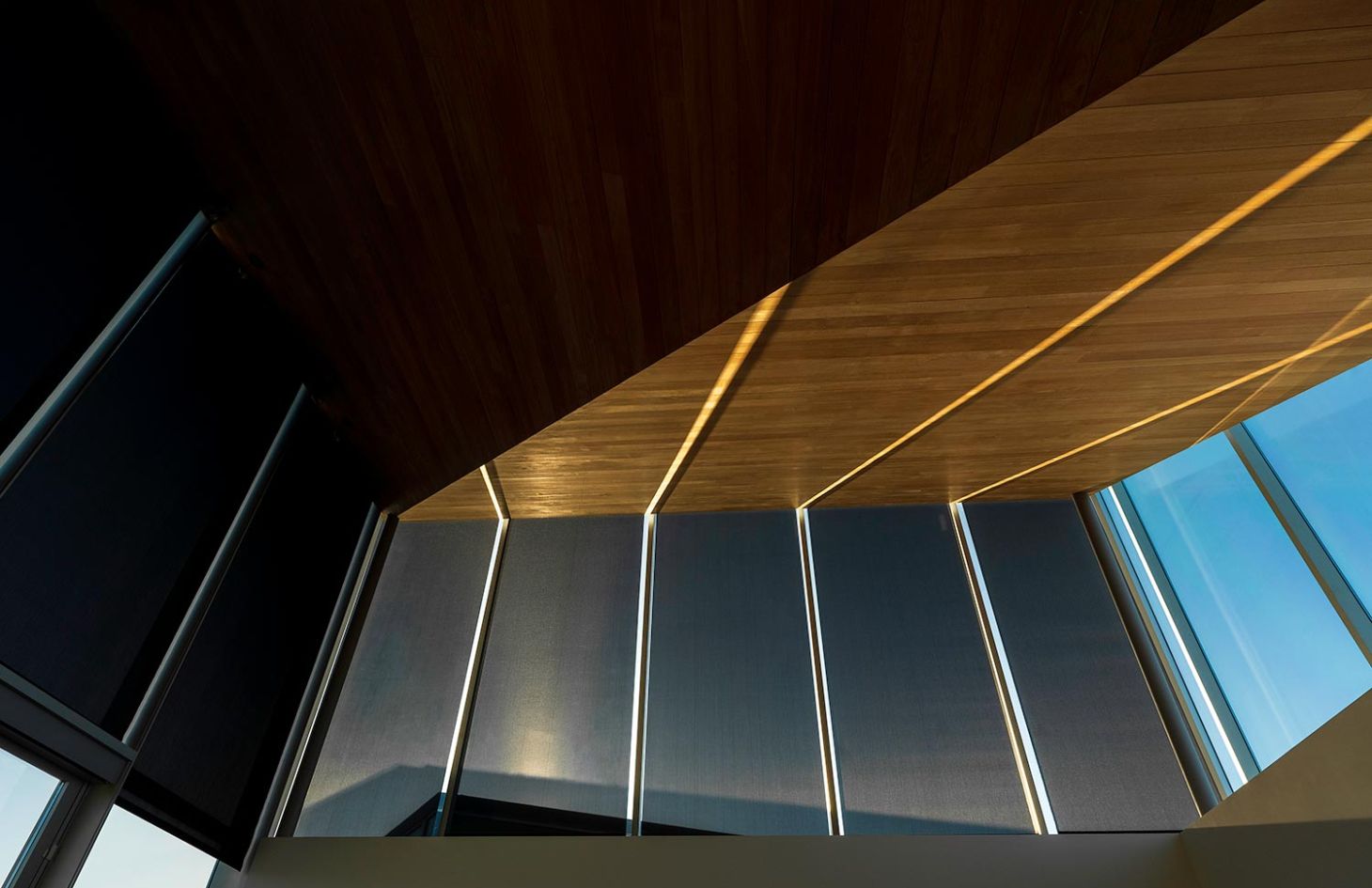 Ceiling Shades in wooden ceiling